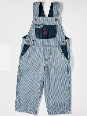 U.S. Polo Assn Hickory Stripe Denim Overalls Train Conductor 24M Retro Navy